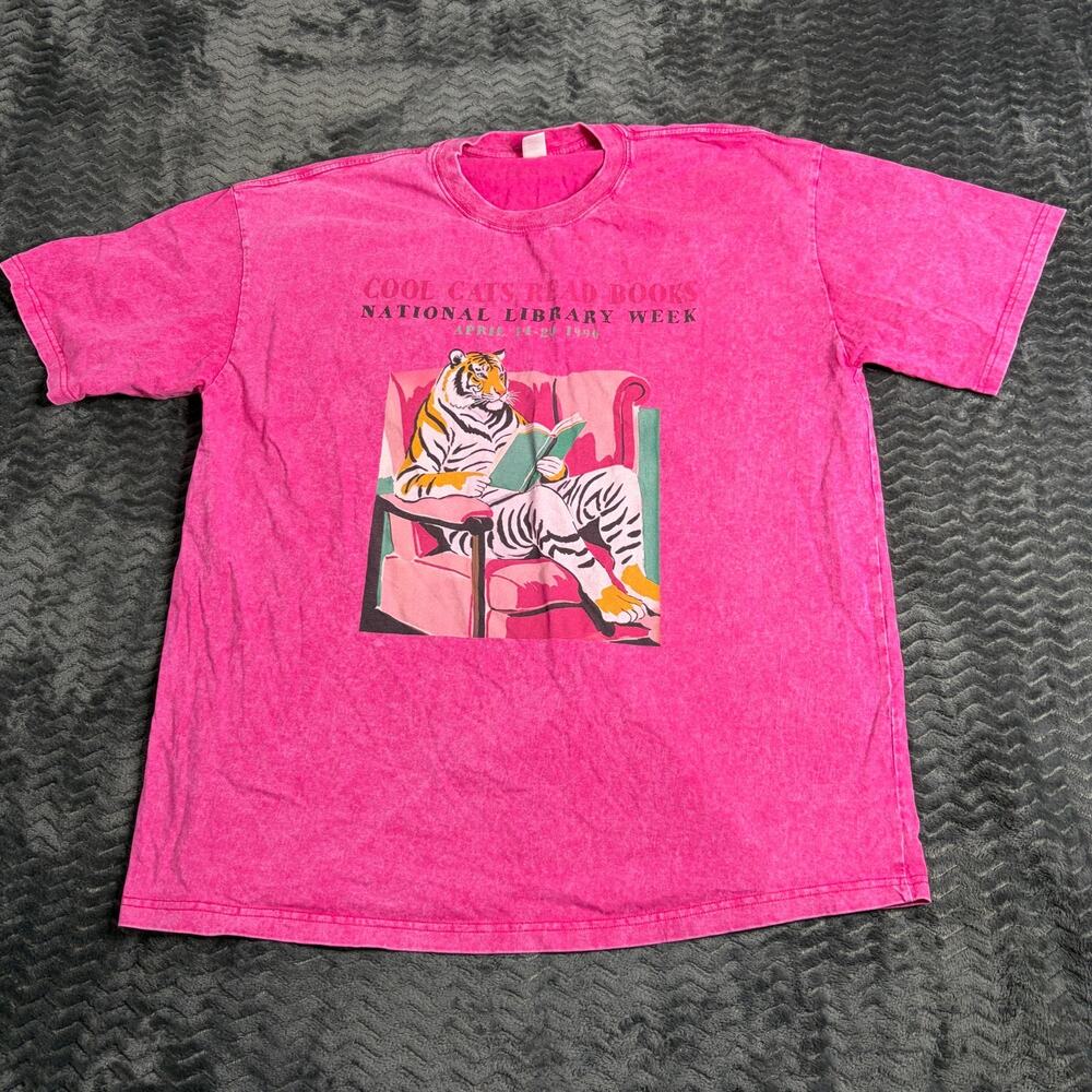 Pagewings Library Week Poster 1996 Unisex Washed T-shirt pink size XL